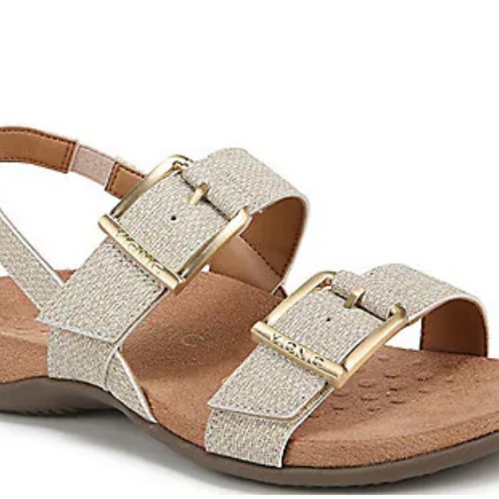 Vionic Reese Leather Buckle Hardware Hook-and-Loop Banded Slingback Sandals 8 W